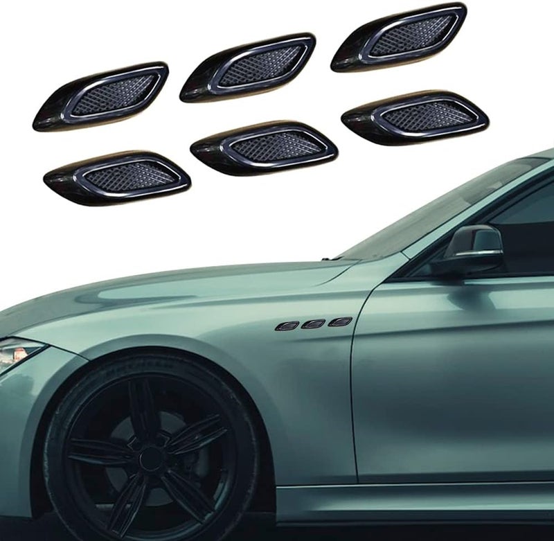 curboom 6pcs Car Fender Trim Decorative Intake Universal Auto Air Flow Bumper Side Vent Decal Scoop Hood Spolier Door Carbon Fiber ABS Chrome Silver Exterior Glossy Black Sticker for Most Cars - Image 1